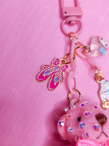 Pink teddy bear bling key chain trinket, rhinestone bag charm y2K sweet lolita Hime gyaru