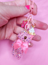 Load image into Gallery viewer, Pink teddy bear bling key chain trinket, rhinestone bag charm y2K sweet lolita Hime gyaru