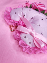Load image into Gallery viewer, Hime gyaru quilted plush heart key chain trinket, sweet lolita bag charm