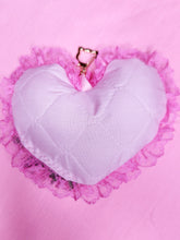 Load image into Gallery viewer, Hime gyaru quilted plush heart key chain trinket, sweet lolita bag charm