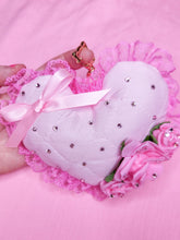 Load image into Gallery viewer, Hime gyaru quilted plush heart key chain trinket, sweet lolita bag charm