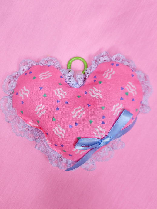 90s memphis plush heart key chain trinket, spank kei bag charm