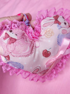 Lolita bunny plush heart key chain trinket, Hime gyaru bag charm