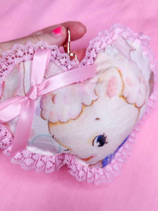 Retro lamb plush heart key chain trinket, sweet lolita bag charm