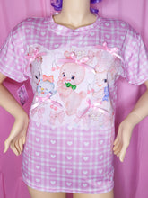 Load image into Gallery viewer, Pink heart gingham retro kitsch animal boxy top, fairy spank kei size Large