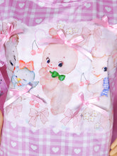 Load image into Gallery viewer, Pink heart gingham retro kitsch animal boxy top, fairy spank kei size Large