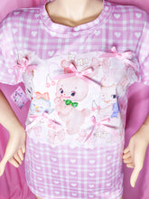 Load image into Gallery viewer, Pink heart gingham retro kitsch animal boxy top, fairy spank kei size Large