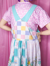 Load image into Gallery viewer, Pink heart gingham retro kitsch animal boxy top, fairy spank kei size Large