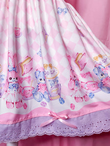 Pink sweet lolita jumper skirt, teddy bear bunny tea party size Medium