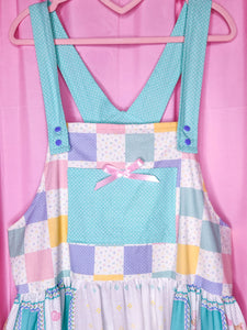 Patchwork polka dot jumper skirt, fairy spank kei size XL