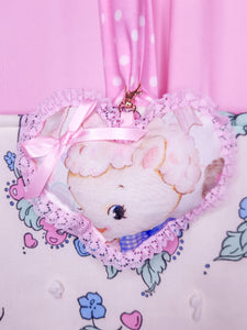 Retro lamb plush heart key chain trinket, sweet lolita bag charm