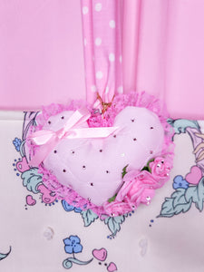 Hime gyaru quilted plush heart key chain trinket, sweet lolita bag charm
