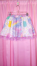 Load image into Gallery viewer, Pastel heart rainbow upcycled fairy spank kei paneled skirt, 80&#39;s made to order