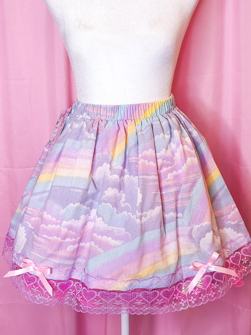 Pastel rainbow upcycled fairy spank kei skirt, 80's made to order