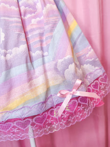 Pastel rainbow upcycled fairy spank kei skirt, 80's made to order