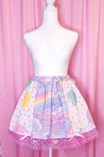 Load image into Gallery viewer, Pastel heart rainbow upcycled fairy spank kei paneled skirt, 80&#39;s made to order