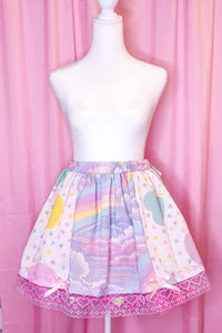 Pastel heart rainbow upcycled fairy spank kei paneled skirt, 80's made to order