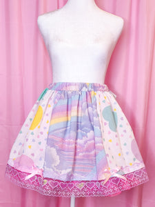 Pastel heart rainbow upcycled fairy spank kei paneled skirt, 80's made to order