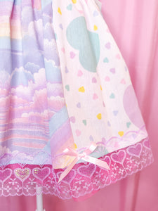 Pastel heart rainbow upcycled fairy spank kei paneled skirt, 80's made to order