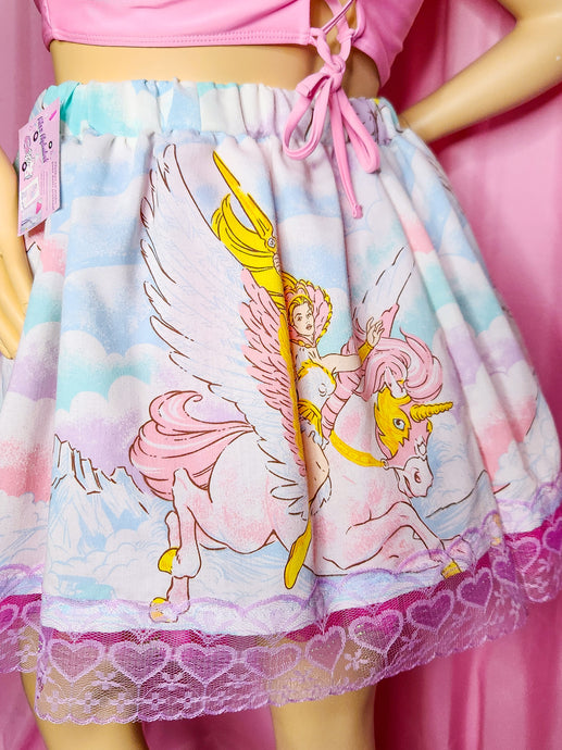 Skirt with she-ra and swift wind design on a pink background