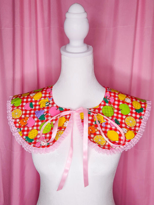 Red gingham detachable collar, 80s fruit retro showa sweet lolita
