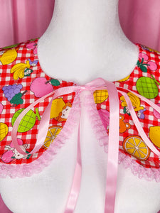 Red gingham detachable collar, 80s fruit retro showa sweet lolita