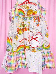 Rainbow Brite jumper skirt, 80's fairy spank kei heart gingham size Small