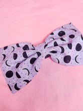 Load image into Gallery viewer, Lavender/black moon phase hair bow, kawaii Halloween pastel goth