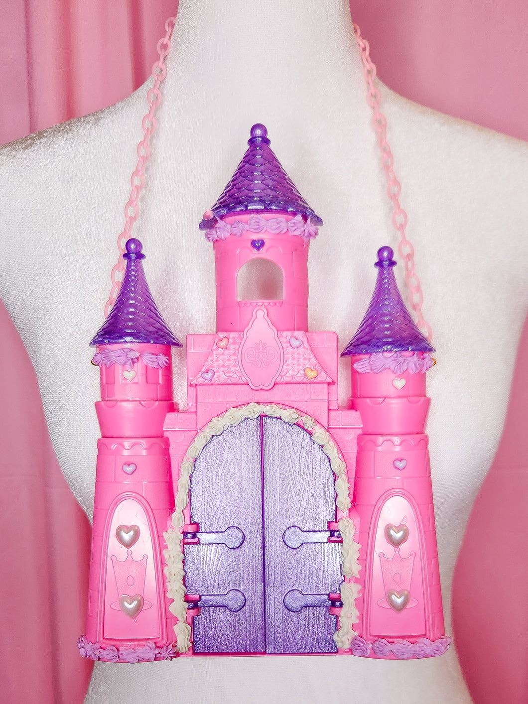 Pink oversized frosted castle necklace, fairy spank kei decora B GRADE