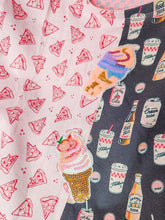 Load image into Gallery viewer, Food Court patchwork maximalist dress, tulle ruffle retro pizza pretzel French fries size M
