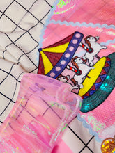 Load image into Gallery viewer, Mall curved window knit shirt dress, sequin applique carousel roller skate palm tree size XL