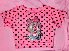 Load image into Gallery viewer, Hot pink Diet Coke polka dot top, 80s fairy spank kei decora, size Large