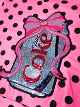 Load image into Gallery viewer, Hot pink Diet Coke polka dot top, 80s fairy spank kei decora, size Large