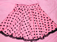 Load image into Gallery viewer, Hot pink/black polka dot skater skirt, 80s fairy spank kei decora, size Large