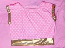 Load image into Gallery viewer, Hot pink gold polka dot crop top/hotpants set, 80's fairy spank kei size XL/2X