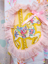 Load image into Gallery viewer, Blue ballerina boxy top, 90s ruffle carousel merry go round shirt size Large