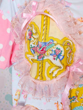 Load image into Gallery viewer, Blue ballerina boxy top, 90s ruffle carousel merry go round shirt size Large