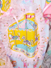 Load image into Gallery viewer, Blue ballerina boxy top, 90s ruffle carousel merry go round shirt size Large