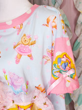 Load image into Gallery viewer, Blue ballerina boxy top, 90s ruffle carousel merry go round shirt size Large