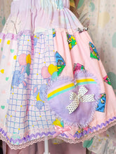 Load image into Gallery viewer, Pastel patchwork skirt, 80s fairy spank kei, rainbow bunny balloon size Large