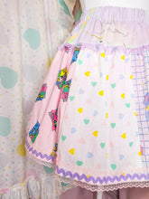 Load image into Gallery viewer, Pastel patchwork skirt, 80s fairy spank kei, rainbow bunny balloon size Large