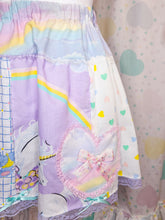 Load image into Gallery viewer, Pastel patchwork skirt, 80s fairy spank kei, rainbow unicorn size Small