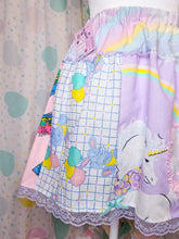 Load image into Gallery viewer, Pastel patchwork skirt, 80s fairy spank kei, rainbow unicorn size Small