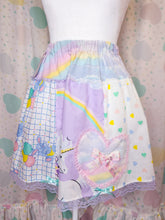 Load image into Gallery viewer, Pastel patchwork skirt, 80s fairy spank kei, rainbow unicorn size Small