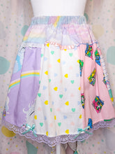 Load image into Gallery viewer, Pastel patchwork skirt, 80s fairy spank kei, rainbow unicorn size Small