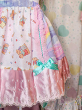 Load image into Gallery viewer, Pastel rainbow teddy bear skirt, 80s fairy spank kei, size Medium