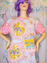 Load image into Gallery viewer, Blue ballerina boxy top, 90s ruffle carousel merry go round shirt size Large
