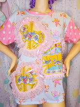 Load image into Gallery viewer, Blue ballerina boxy top, 90s ruffle carousel merry go round shirt size Large