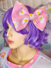 Load image into Gallery viewer, Fried egg hair bow, fairy spank kei, pink grid retro