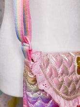 Load image into Gallery viewer, Pink iridescent heart quilted purse, fairy spank kei teddy bear